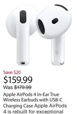 Best Buy Apple AirPods 4 In-Ear True Wireless Earbuds with USB-C Charging Case offer