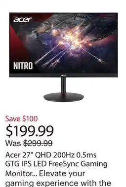 Best Buy Acer 27 QHD 200Hz 0.5ms GTG IPS LED FreeSync Gaming Monitor (XV270U X1) - Black offer