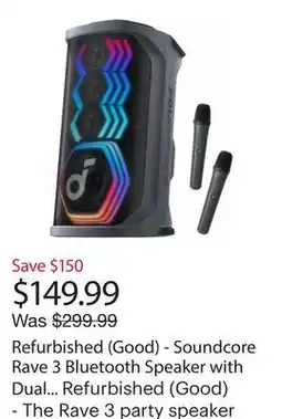 Best Buy Refurbished (Good) - Soundcore Rave 3 Bluetooth Speaker with Dual Wireless Microphones offer
