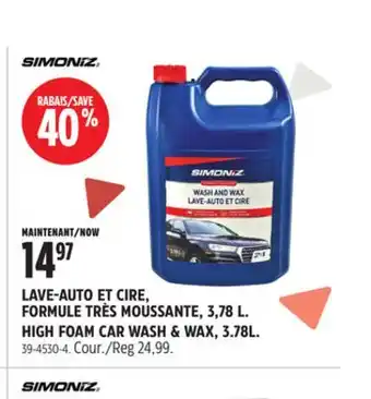 Canadian Tire SIMONIZ HIGH FOAM CAR WASH & WAX, 3.78L offer