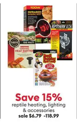 Petsmart Save 15% reptile heating, lighting & accessories offer