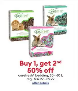 Petsmart Buy 1, get 2nd 50% off carefresh bedding, 50 - 60 L offer