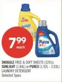 Shoppers Drug Mart Snuggle free & soft sheets, sunlight or purex laundry detergent offer