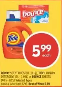 Shoppers Drug Mart Downy scent booster, tide laundry detergent or bounce sheets offer