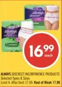 Shoppers Drug Mart Always discreet incontinence products offer