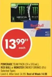 Shoppers Drug Mart Powerade, red bull or monster energy drinks offer
