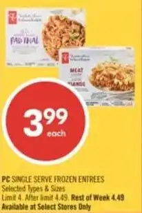 Shoppers Drug Mart PC single serve frozen entrees offer