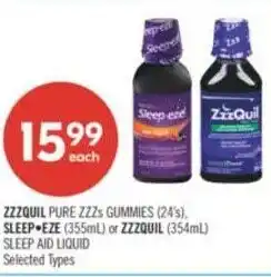 Shoppers Drug Mart Zzzquil pure zzzs gummies, sleep eze or zzzquil sleep aid liquid offer