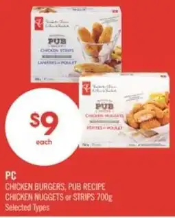 Shoppers Drug Mart PC chicken burgers, pub recipe chicken nuggets or strips offer