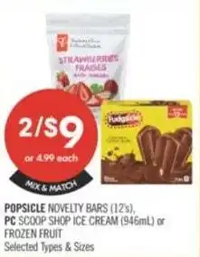 Shoppers Drug Mart Popsicle novelty bars, PC scoop shop ice cream or frozen fruit offer