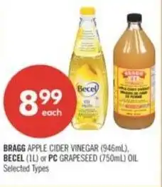 Shoppers Drug Mart Bragg apple cider vinegar, becel or PC grapeseed offer
