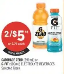 Shoppers Drug Mart Gatorade zero or g-fit electrolyte beverages offer