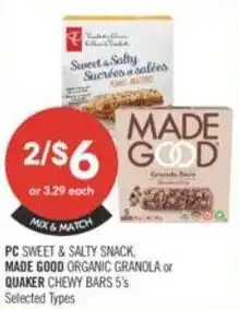 Shoppers Drug Mart PC sweet & salty snack made good organic granola or quaker chewy bars offer