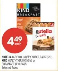 Shoppers Drug Mart Nutella b-ready crispy wafer bars, kind healthy grains or breakfast offer