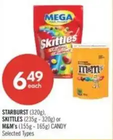Shoppers Drug Mart Starburst, skittles or m&m's candy offer