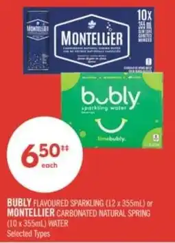 Shoppers Drug Mart Bubly flavoured sparkling or montellier carbonated natural spring offer