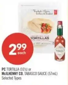 Shoppers Drug Mart PC tortilla or McIlhenny co. tabasco sauce offer