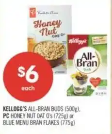 Shoppers Drug Mart Kellogg's all-bran buds, pc honey nut oat or blue menu bran flakes offer