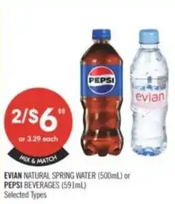 Shoppers Drug Mart Evian natural spring water or pepsi beverages offer