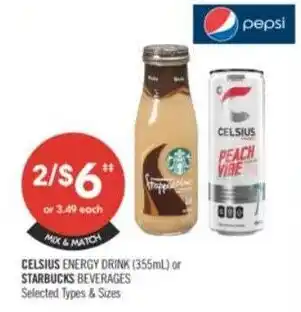 Shoppers Drug Mart Celsius energy drink or starbucks beverages offer