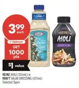 Shoppers Drug Mart Heinz aioli or kraft salad dressing offer