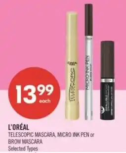 Shoppers Drug Mart L'oréal telescopic mascara, micro ink pen or brow mascara offer