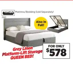 Surplus Furniture Grey Linen Platform-Lift Queen Bed w/ Storage offer
