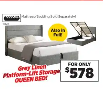 Surplus Furniture Grey Linen Platform-Lift Queen Bed w/ Storage offer