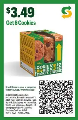 Subway Get 6 Cookies offer