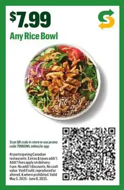 Subway Any Rice Bowl offer