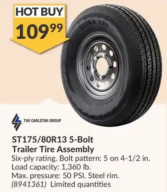 Princess Auto ST175/80R13 5-Bolt Trailer Tire Assembly offer