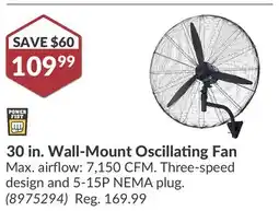 Princess Auto 30 in. Wall-Mount Oscillating Fan offer