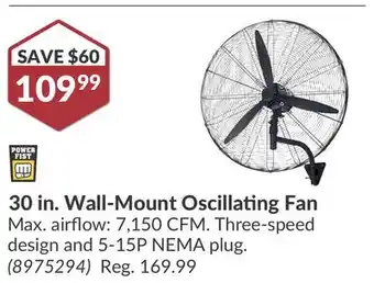 Princess Auto 30 in. Wall-Mount Oscillating Fan offer