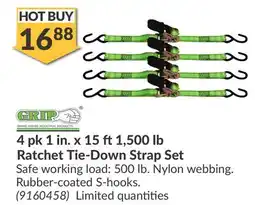 Princess Auto 4 pk 1 in. x 15 ft1,500 lb Ratchet Tie-Down Strap Set offer