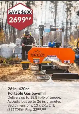 Princess Auto 26 in. 420cc Portable Gas Sawmill offer