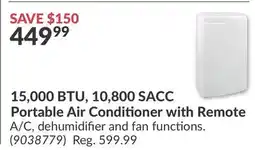 Princess Auto 15,000 BTU, 10, 800 SACC Portable Air Conditioner with Remote offer