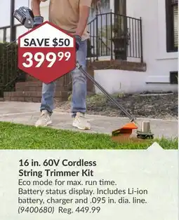 Princess Auto 16 in. 60V Cordless String Trimmer Kit offer