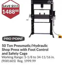 Princess Auto 50 Ton Pneumatic/Hydraulic Shop Press with Foot Control and Safety Cage offer