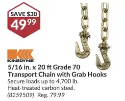 Princess Auto 5/16 in. x 20 ft Grade 70 Transport Chain with Grab Hooks offer