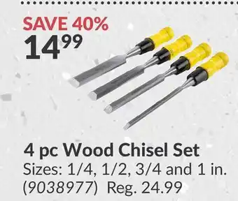 Princess Auto 4 pc Wood Chisel Set offer