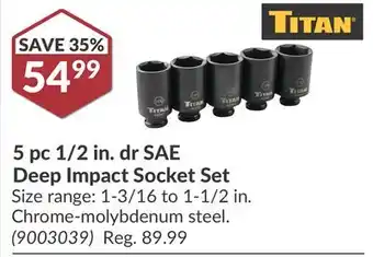 Princess Auto 5 pc 1/2 in. dr SAE Deep Impact Socket Set offer