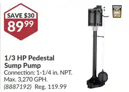 Princess Auto 1/3 HP Pedestal Sump Pump offer