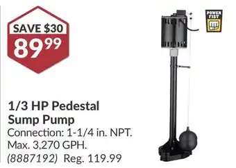 Princess Auto 1/3 HP Pedestal Sump Pump offer
