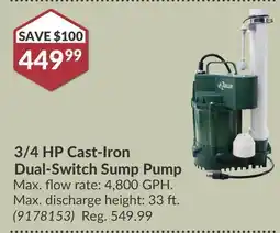 Princess Auto 3/4 HP Cast-Iron Dual-Switch Sump Pump offer