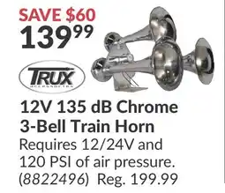 Princess Auto 12V 135 dB Chrome 3-Bell Train Horn offer