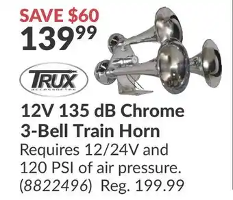 Princess Auto 12V 135 dB Chrome 3-Bell Train Horn offer