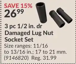 Princess Auto 3 pc 1/2 in. dr Damaged Lug Nut Socket Set offer