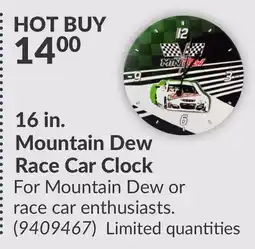 Princess Auto 16 in. Mountain Dew Race Car Clock offer