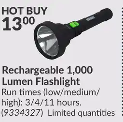 Princess Auto Rechargeable 1, 000 Lumen Flashlight offer