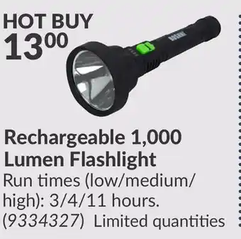 Princess Auto Rechargeable 1, 000 Lumen Flashlight offer